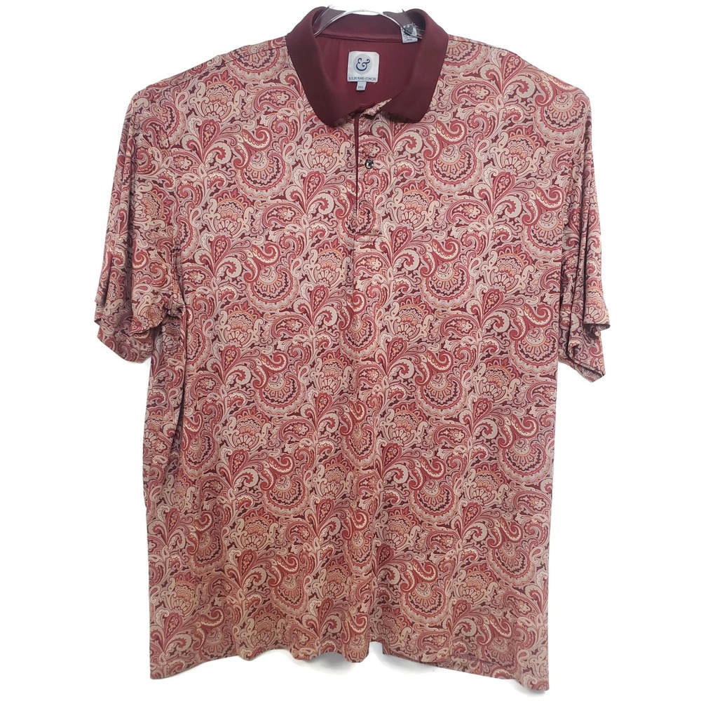 Kilburne Finch Polo Shirt Mens‎ 3XL Maroon Paisley Stretch Short Sleeve Button